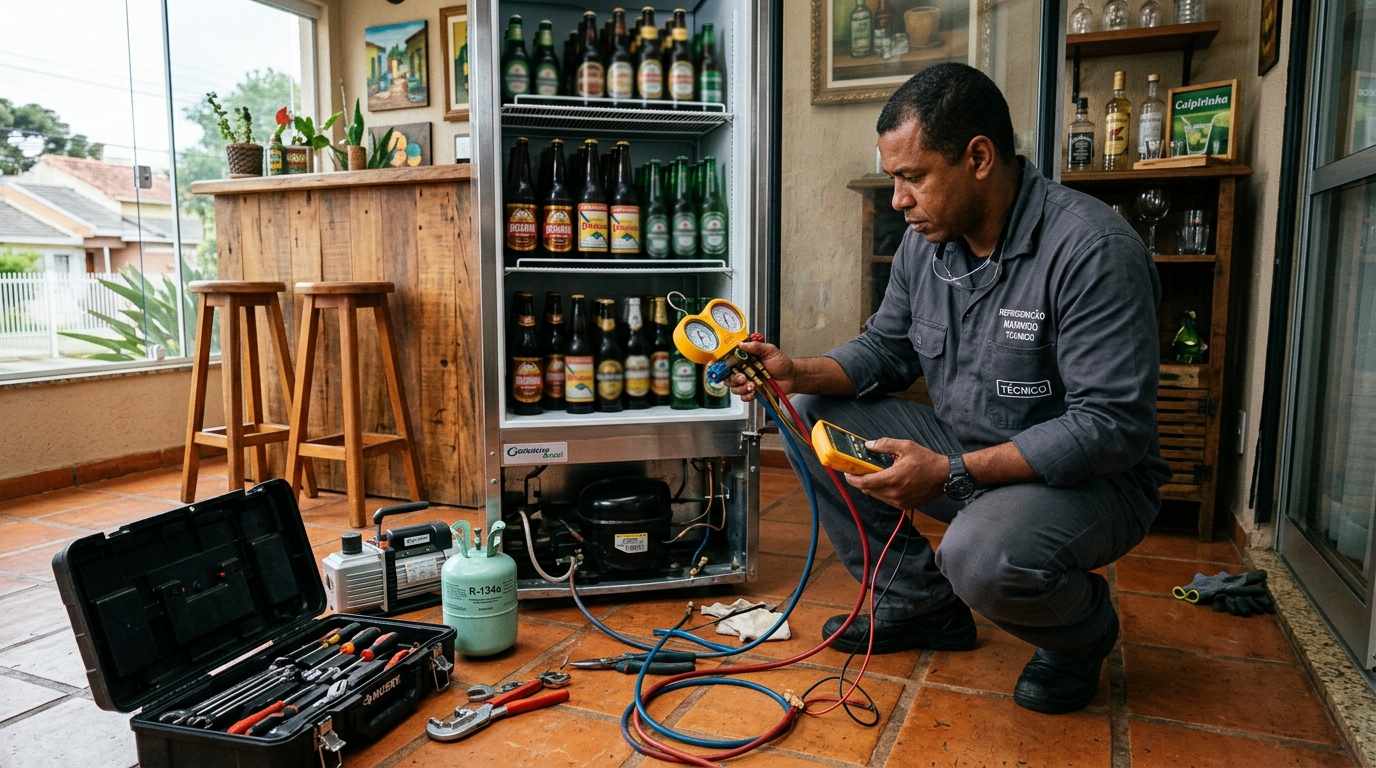 Técnico realizando manutenção de motor de cervejeira em Florianópolis‑SC