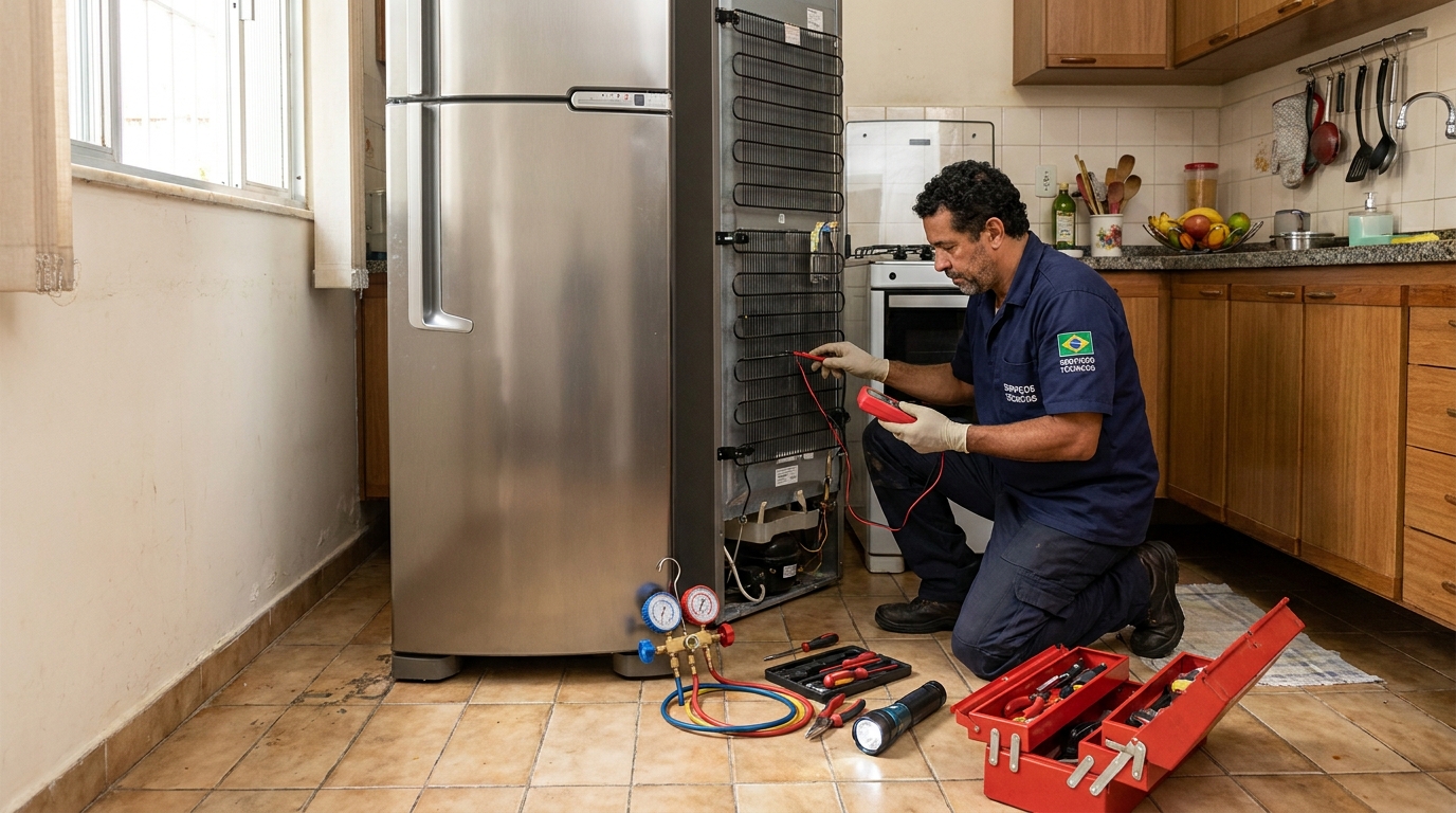 Técnico de conserto de geladeira em residência em Florianópolis‑SC